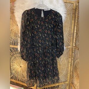Abercrombie & Fitch Long Sleeve Floral Chiffon Mini Dress Moody Cottagecore